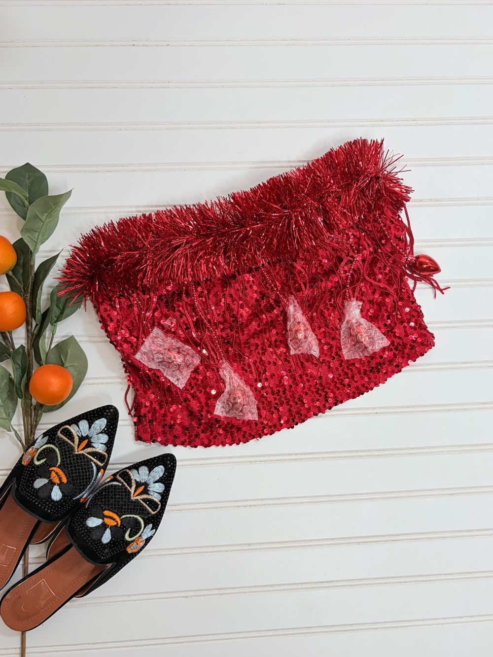 Love on a Hanger Sequin Christmas Strapless Top